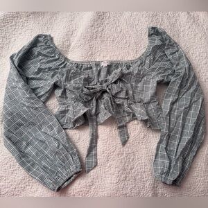 Le Lis Blue Gingham Tie Front Top - size M